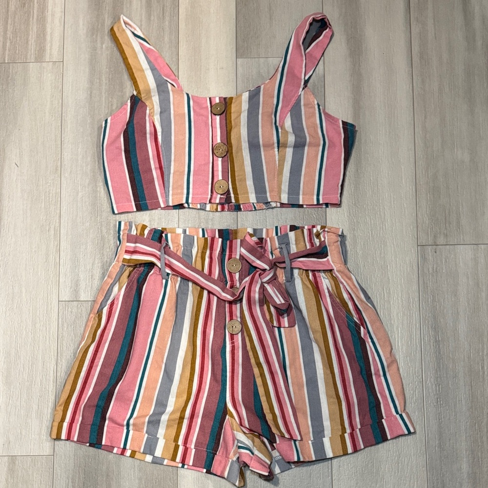 Haute Monde Multicolor Striped High Waist Shorts Set size XL